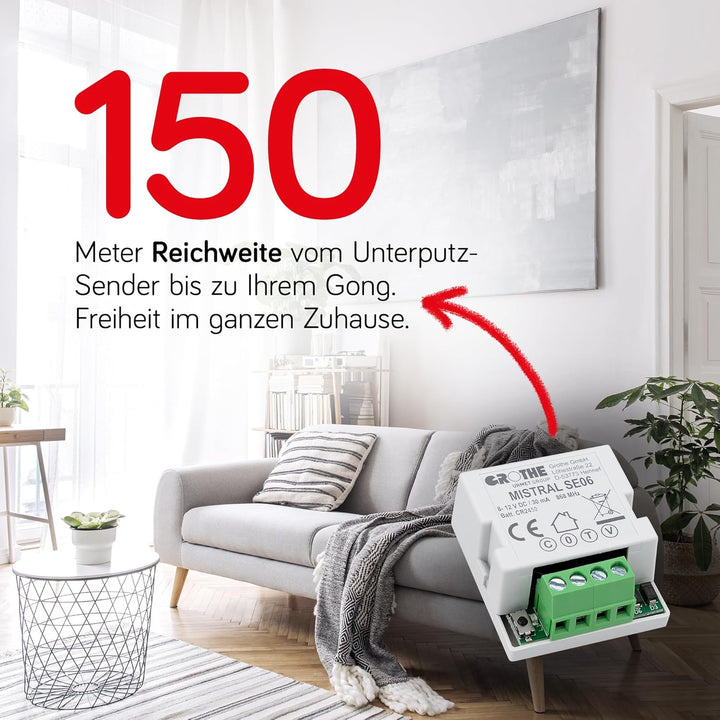Grothe Funkklingel Weiterleitung Funk Erweiterung Funkkonverter Funkmodul MISTRAL SE06 150m Reichwei