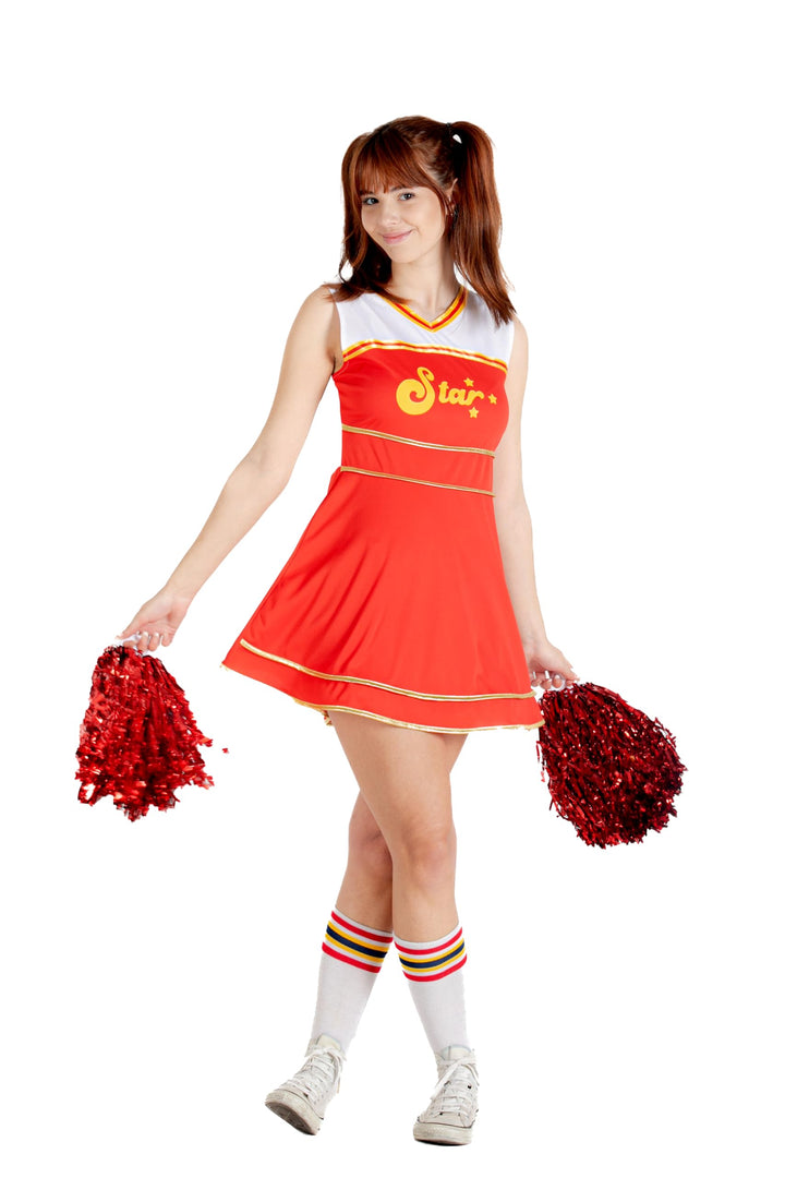 Ciao- Cheerleader Kostüm Verkleidung mit Pompons Einheitsgrösse Rot (Erwachsene), Einheitsgrösse Rot