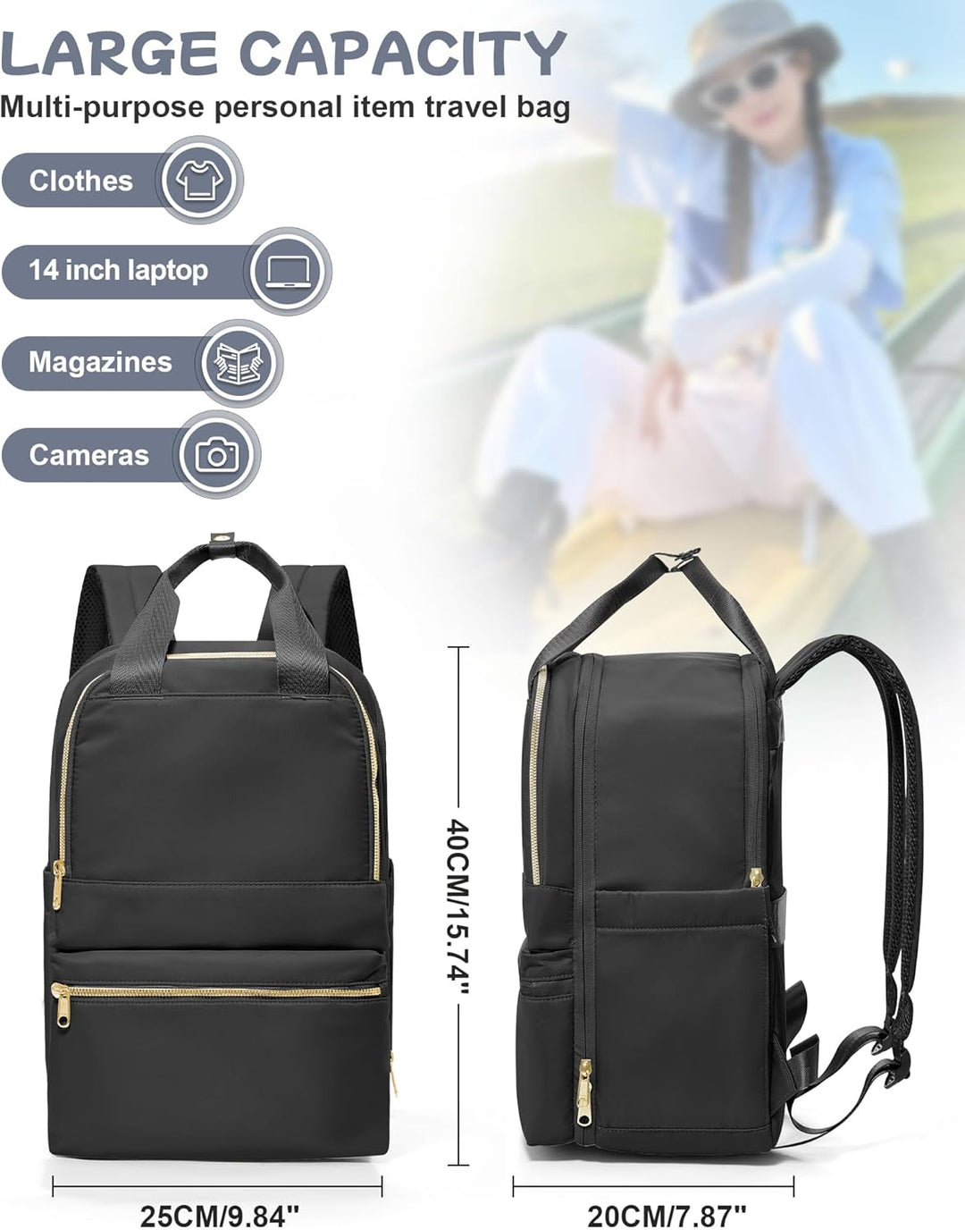 Reiserucksack Schwarz Damen Ryanair Handgepäck 40x20x25 Rucksack Handgepäck Flugzeug Rucksack 40x20x