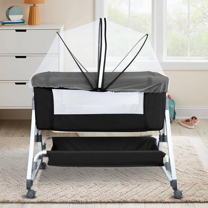 Baby Beistellbett,Kompatibel mit verschiedenen Betten, Einfach zu Montieren und Transportieren,höhen