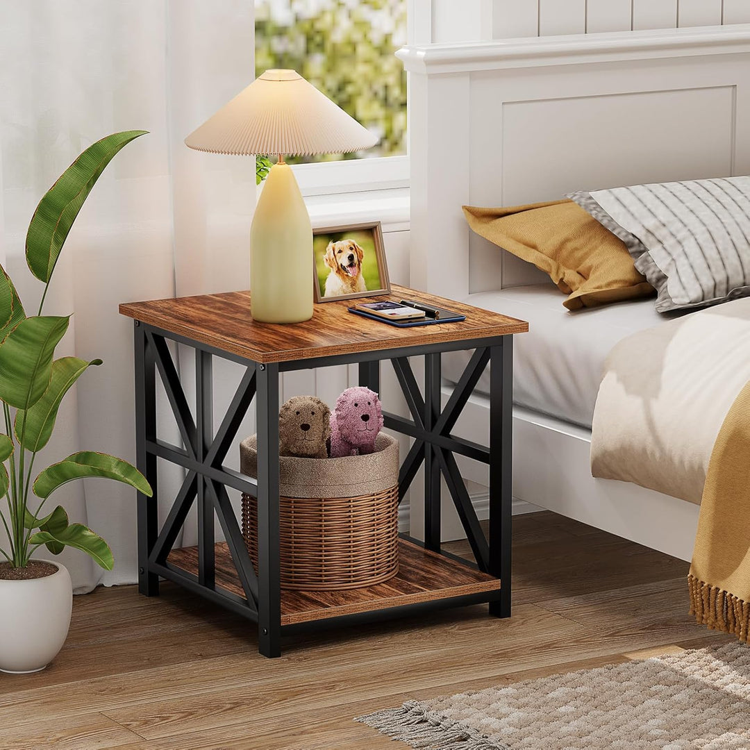 GreenForest Beistelltisch mit 2-stufigem Ablagefach, 50 cm quadratischer Wohnzimmertisch, praktische