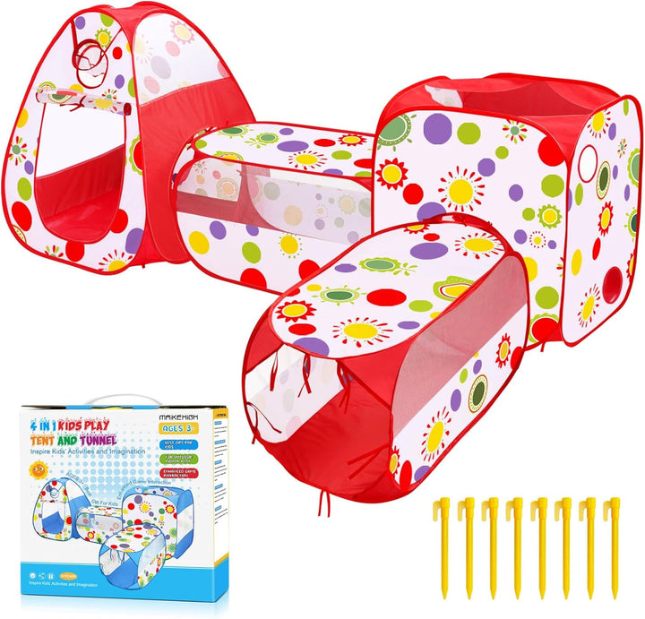 MAIKEHIGH 4 in 1 Kinder Spielzelt mit Tunnel, Pop Up Kinderzelt krabbeltunnel Baby Bällebad Zelt Fal