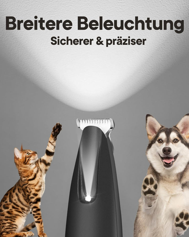 FURBONA Pfotentrimmer für Hunde & Katzen mit LED-Licht – 18 mm breite Klinge, 35 dB leise, LED-Anzei