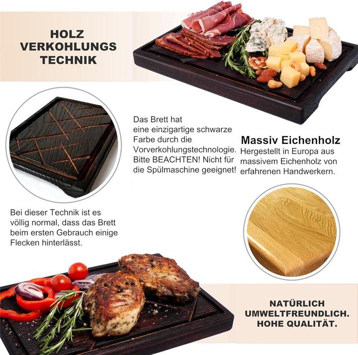 TESLYAR Steak Brett Servierbrett Holz Eichenholz 35x25cm Gross - Steak Servierplatte Vesperbrett/Ste