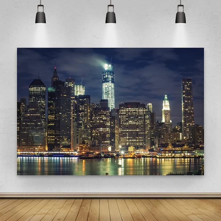 Renaiss 3x2m Stadt Nachtansicht Hintergrund New York Landschaft Hintergrund Amerikanische Wahrzeiche