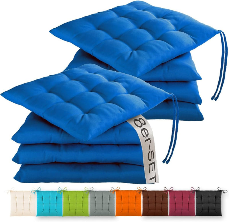 Gräfenstayn® 8er-Set Sitzkissen 40x40x3cm mit Haltebändern für Indoor und Outdoor mit Öko-Tex Siegel