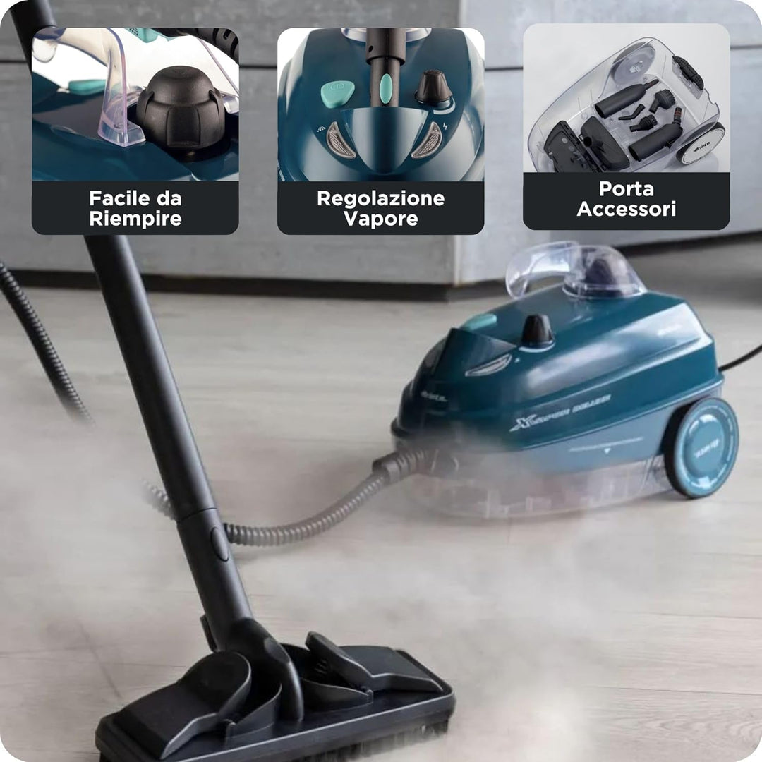 Ariete 4146 XVapor Deluxe, mobiler Dampfreiniger, 5 bar, integriertes Zubehörfach, Betriebsdauer bis