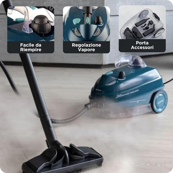 Ariete 4146 XVapor Deluxe, mobiler Dampfreiniger, 5 bar, integriertes Zubehörfach, Betriebsdauer bis