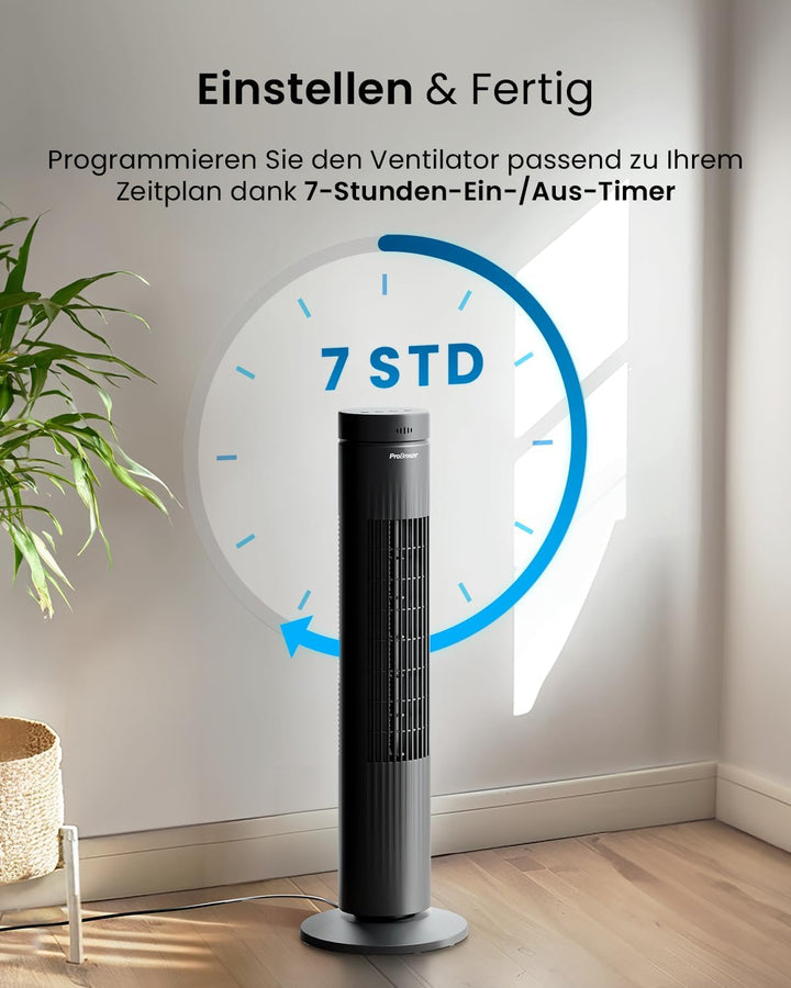 Pro Breeze Oszillierender Turmventilator - 76 cm Höhe, 70 Grad Oszillation, Säulenventilator mit 3 G