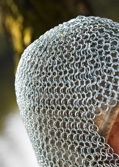 Battle-Merchant Kettenhaube, V-Auschnitt, ID9mm, Mittelalter LARP Wikinger Fasching Kettenhemd Kette