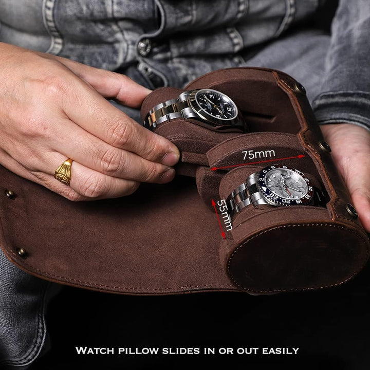 Hiram Echtes Leder 2 Uhren Reiseetui Handgefertigte Reiseaufbewahrung Uhrenbox Tragbarer Schmuck Org