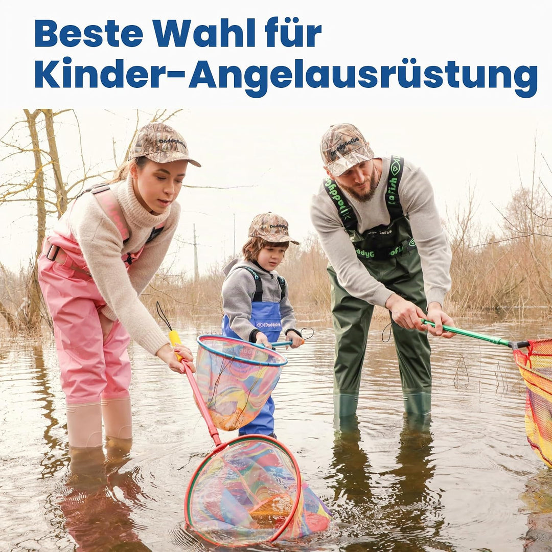 DaddyGoFish Kinder Fischernetz - Ultraleichte Teleskop-Ködertasche zum Fangen von Fischschmetterling