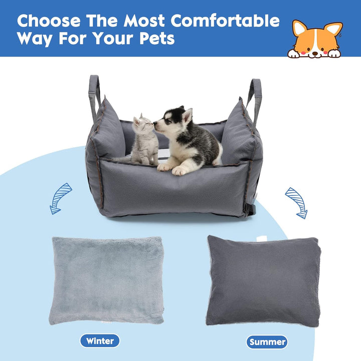 2-in-1 Hundeautositz mit Sicherheitsgurt, Autositz und Bett für Hunde, Abnehmbarer Kissen und Bezug,