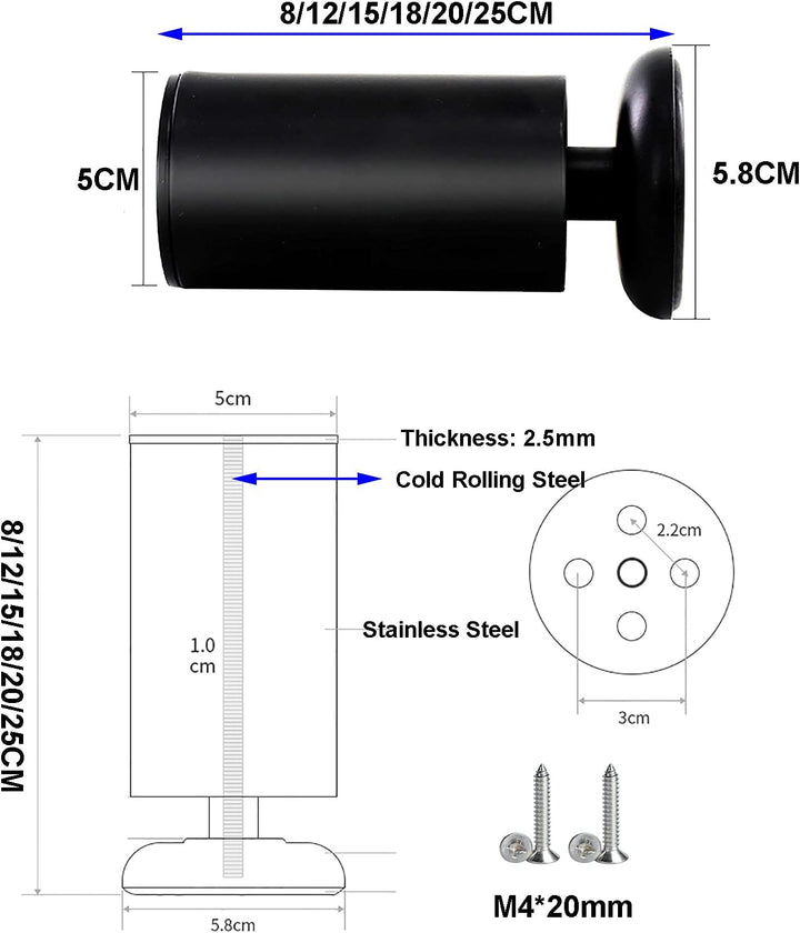 Qrity 4 Stück 20cm Möbelfüsse Edelstahl Schrankfüsse Möbelfüsse Verdicken für Sofa, Tisch, Schränke,