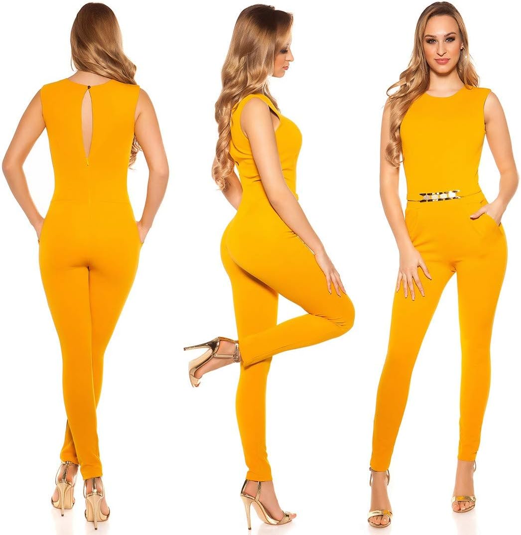 Koucla Damen Overall Jumpsuit Playsuit mit Schnalle XXS Senf, XS