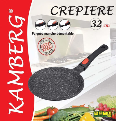 Kamberg 0008052 – Crêpepfanne 32 cm – Abnehmbarer Griff – Aluminiumguss – Beschichtung in Steinoptik