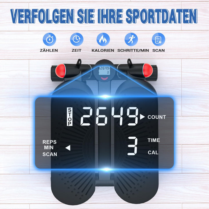 Mini Stepper für Zuhause mit Power Ropes, Höhenverstellbar Up-Down Swing Stepper mit LCD-Monitor, Ho