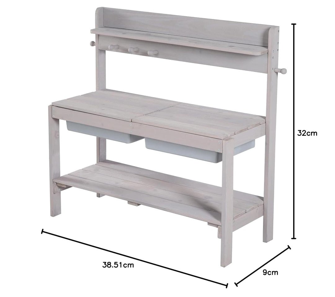 roba Kinder Outdoor Gartenküche Fun - Holz Matschküche mit abnehmbarer Abdeckung - 2 Kunststoff-Wann