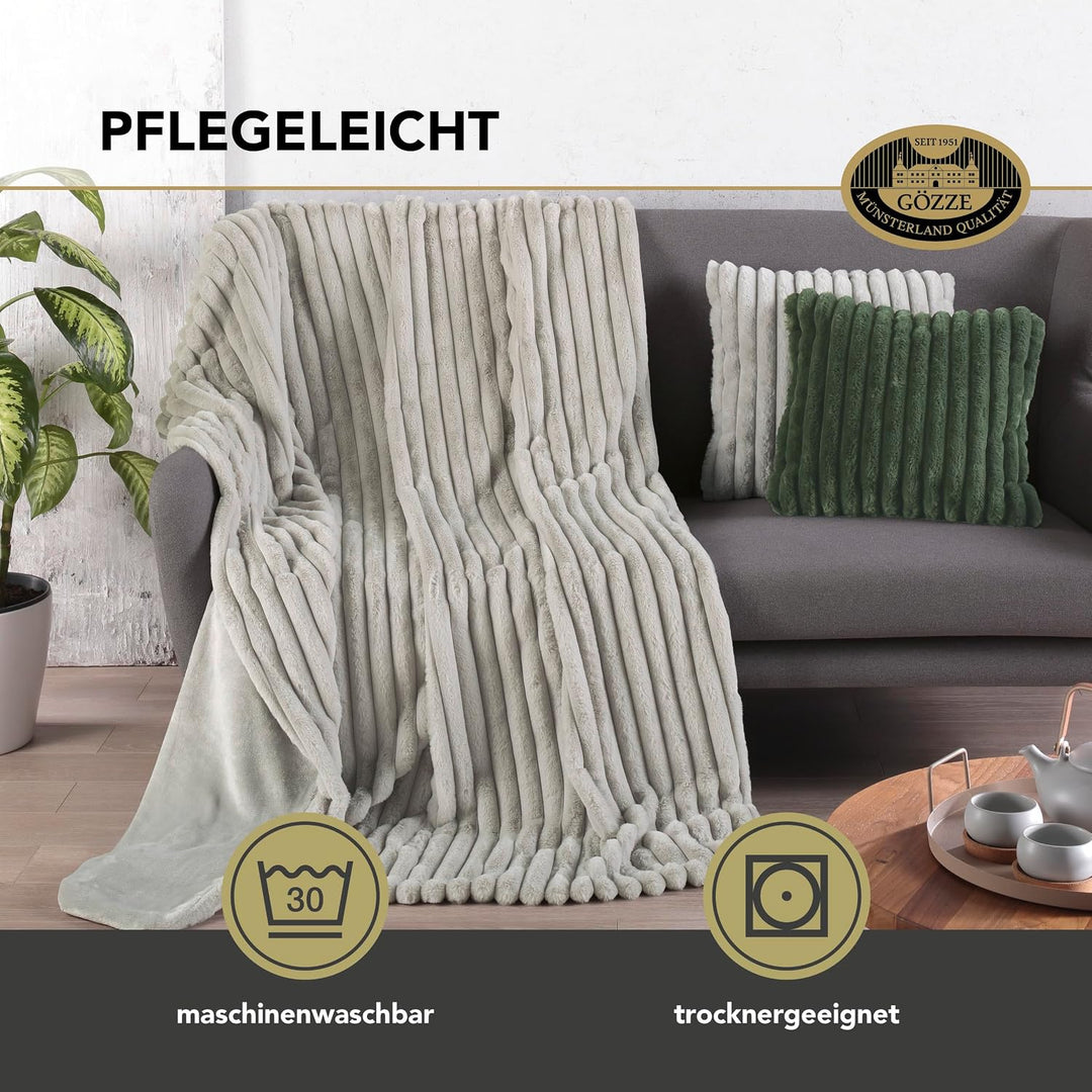 Gözze - Wohndecke Vito, Luxuriöse Fellimitat-Decke, Cord-Kuscheldecke mit weicher Rückseite, 150 x 2