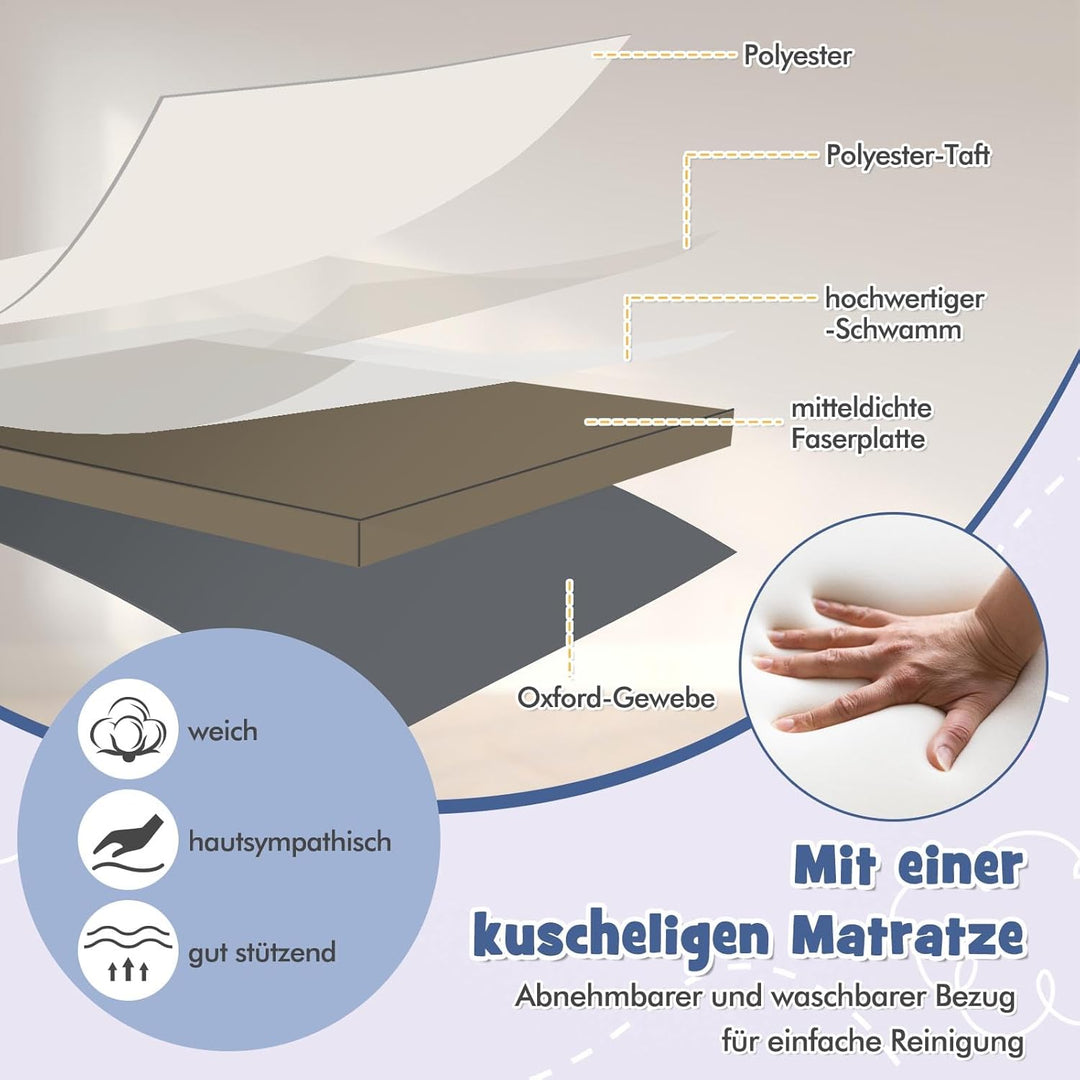 DREAMADE Beistellbett Baby, 6-stufig Höhenverstellbar Babybett mit weicher Matratze & Rollen & Trage
