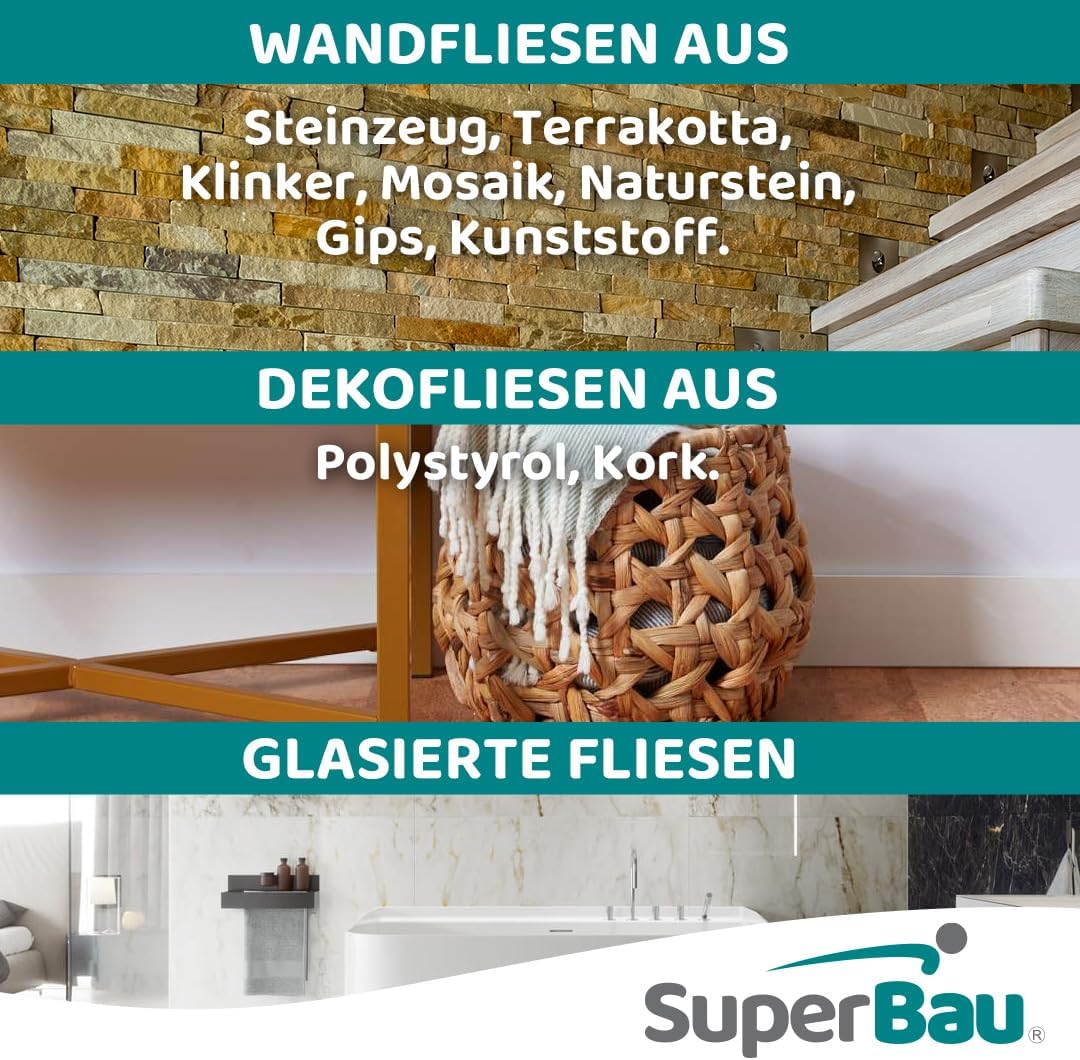SuperBau Gebrauchsfertiger Kleber - Dispersionskleber für Fliesen - Flexmörtel Weiss für Terrakotta