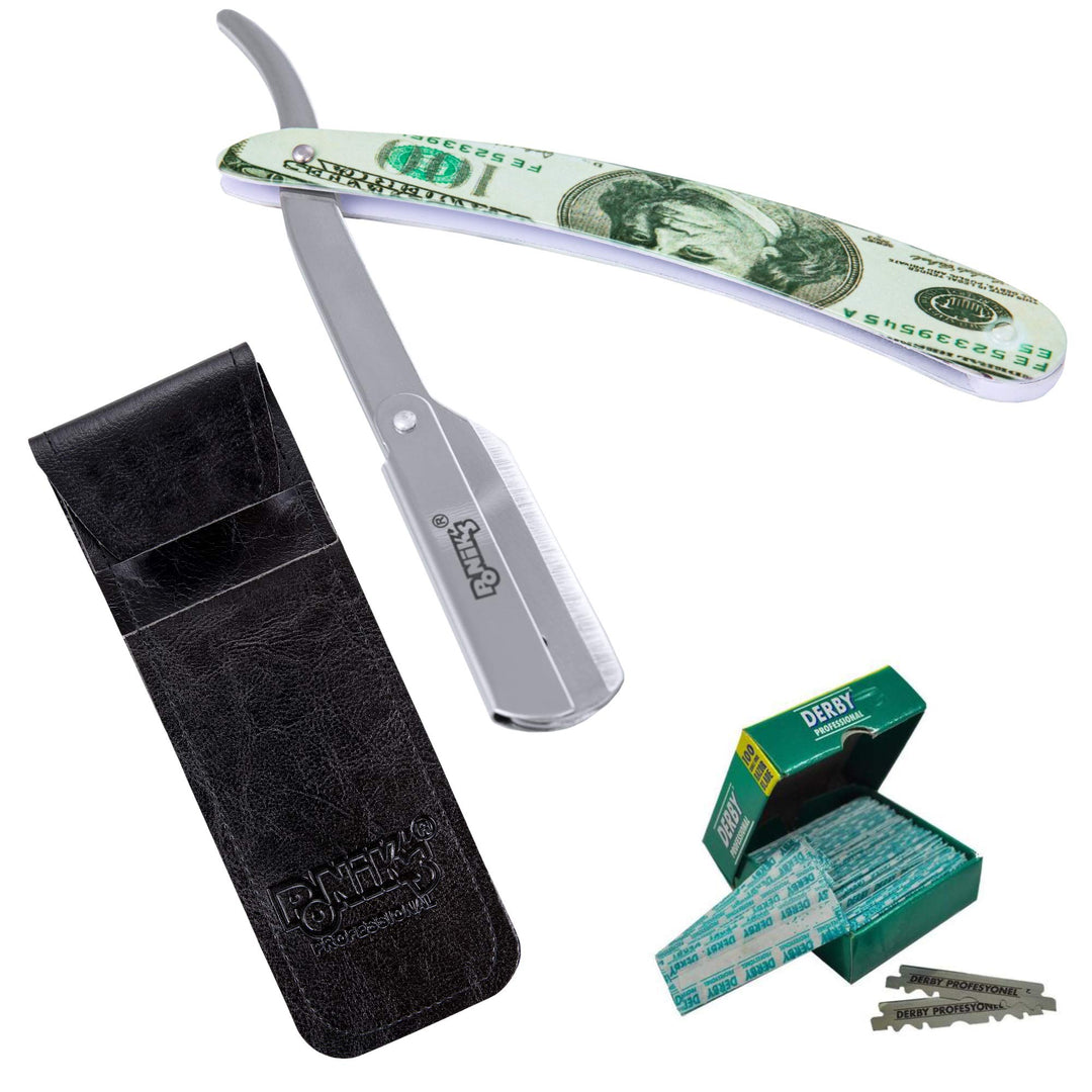 PONIK'S PROFESSIONAL - Klassisches Rasier Set Herren, Transporttasche, Rasiermesser-Set mit 100 Derb