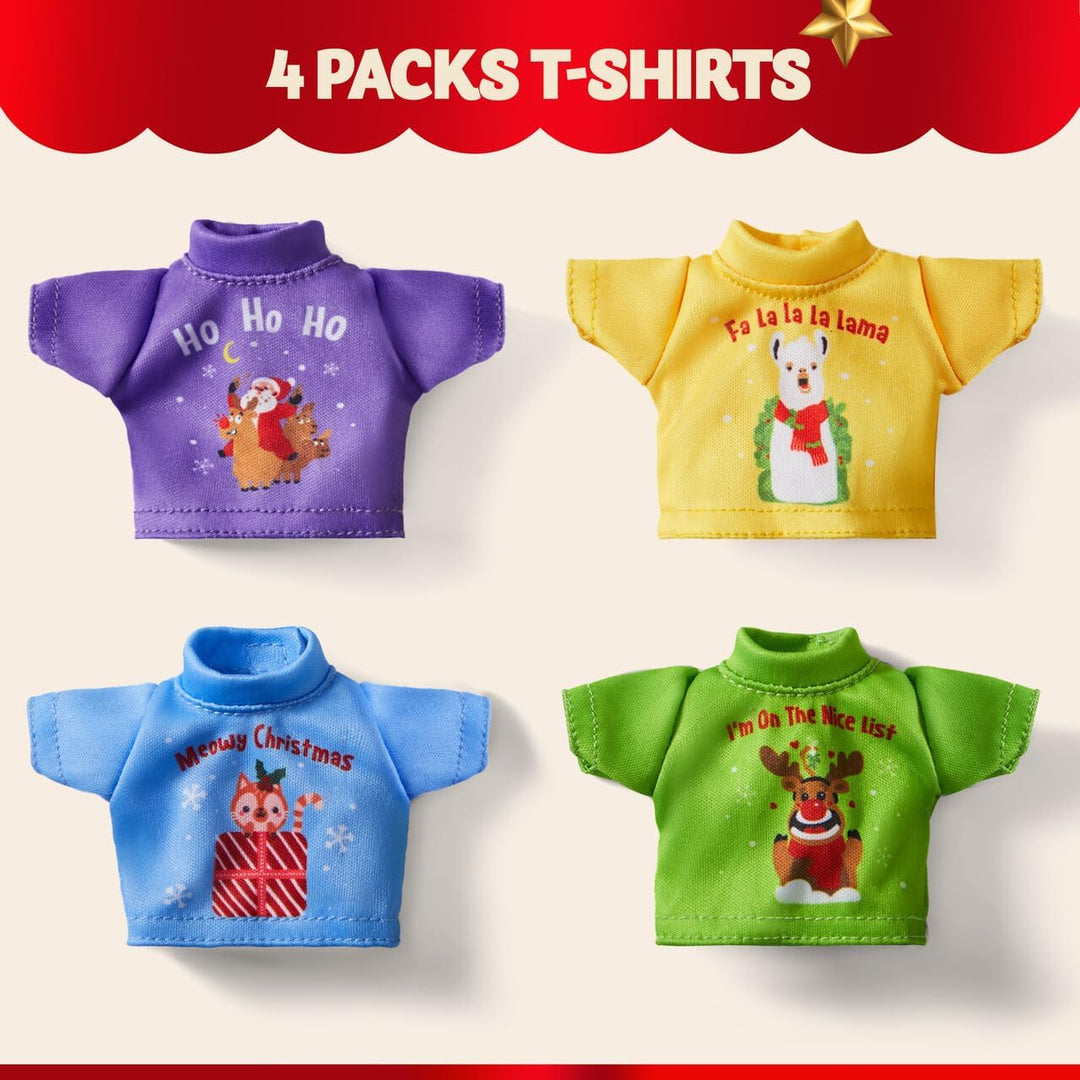 JOYIN 4 Packs Santa Clothes for Elf Doll Stylish Tees Tshirt Elf Doll Clothing Set, Christmas Decora