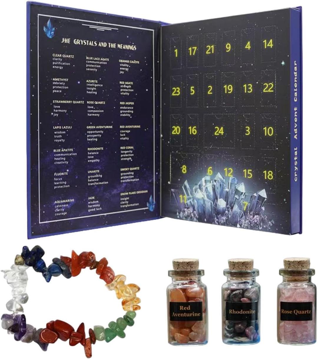 Kristall Adventskalender 2024, 2er-Pack Natürlichem Kristallschmuck Weihnachts Countdown Kalender, H