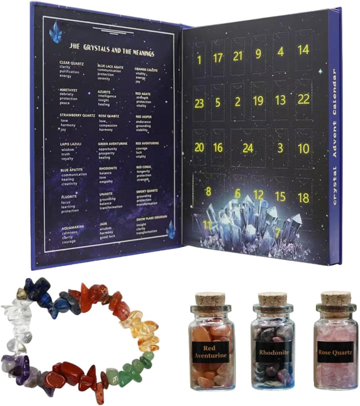 Kristall Adventskalender 2024, 2er-Pack Natürlichem Kristallschmuck Weihnachts Countdown Kalender, H