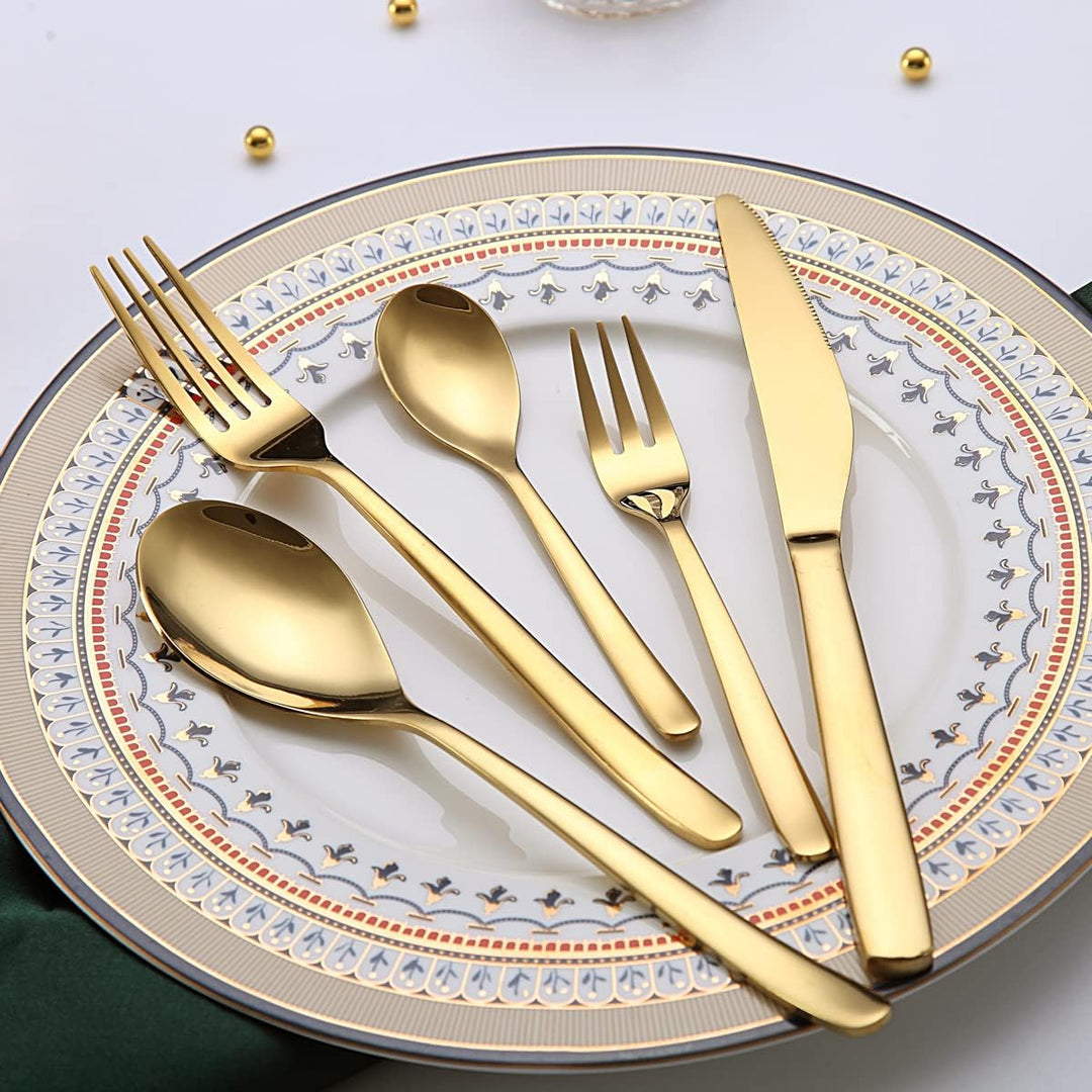 Berglander Gold Besteck-Set 30-teilig, Stabiler Edelstahl Titanium Besteck Goldenes Besteck-Set Rost
