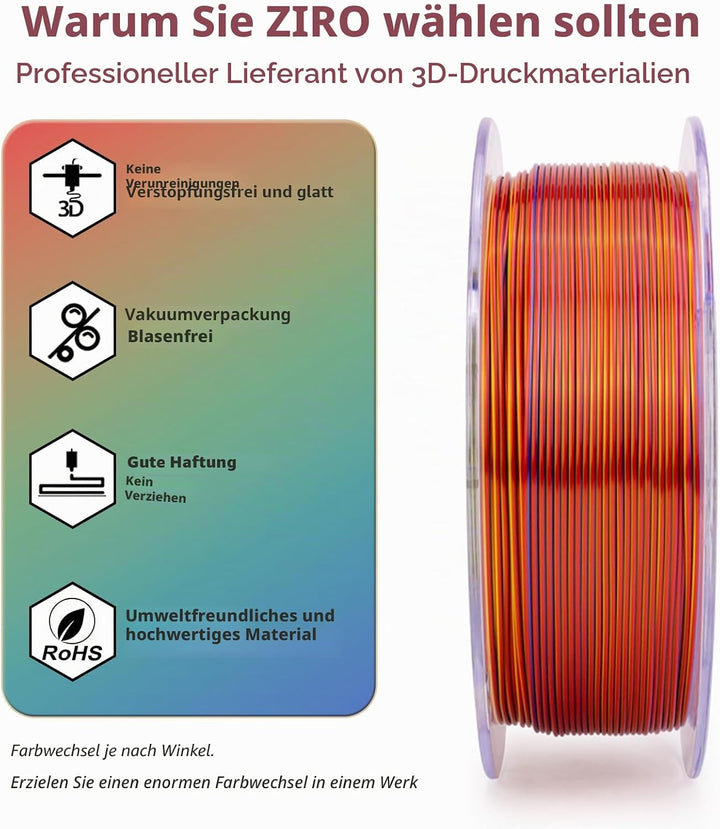 ZIRO PLA Filament Dreifach Farbe Coextrusion Silk 3D Drucker Filament 1.75mm für 3D-Drucker & 3D-Sti