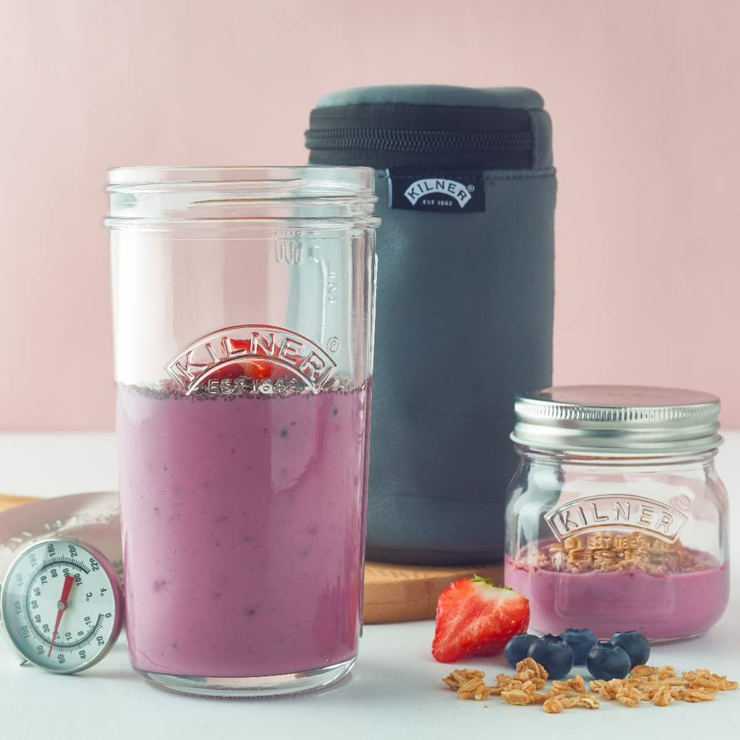 Kilner 0025.037 Joghurt, Glas, Neopren, 500 milliliters, Grau-Schwarz