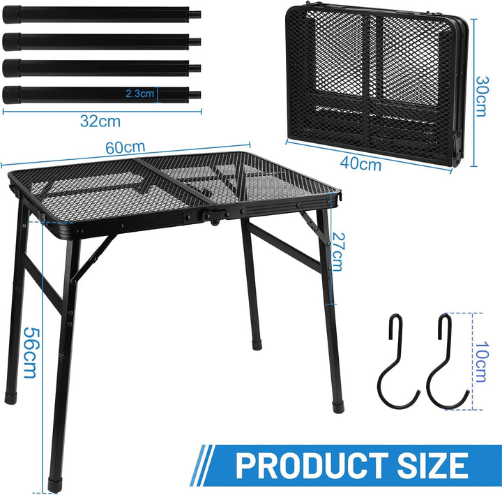 lalago 60x40cm Campingtisch Höhenverstellbar 27/56cm, Kleiner Klappbartisch Faltbar mit Netz-Desktop