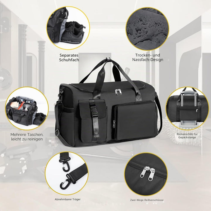 Cozary Sporttasche für Herren &amp; Damen - 42L grosse Reisetasche Wasserdichtes Oxford-Gewebe - 3-in-1