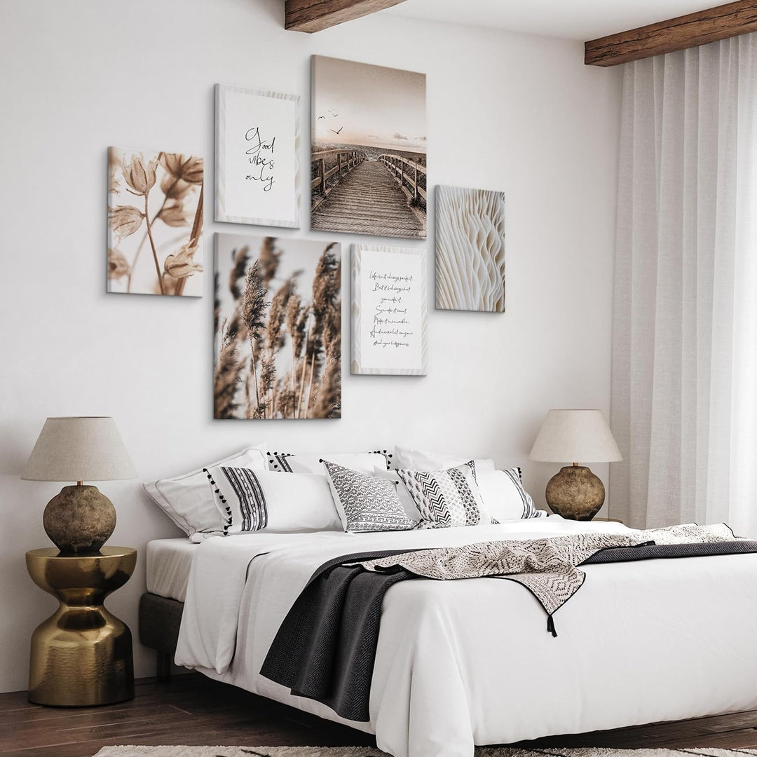Muralo - Wandbilder Set - Leinwand Bilder Set Aufhängefertig in Boho Stil - das Leinwandbilder Set -
