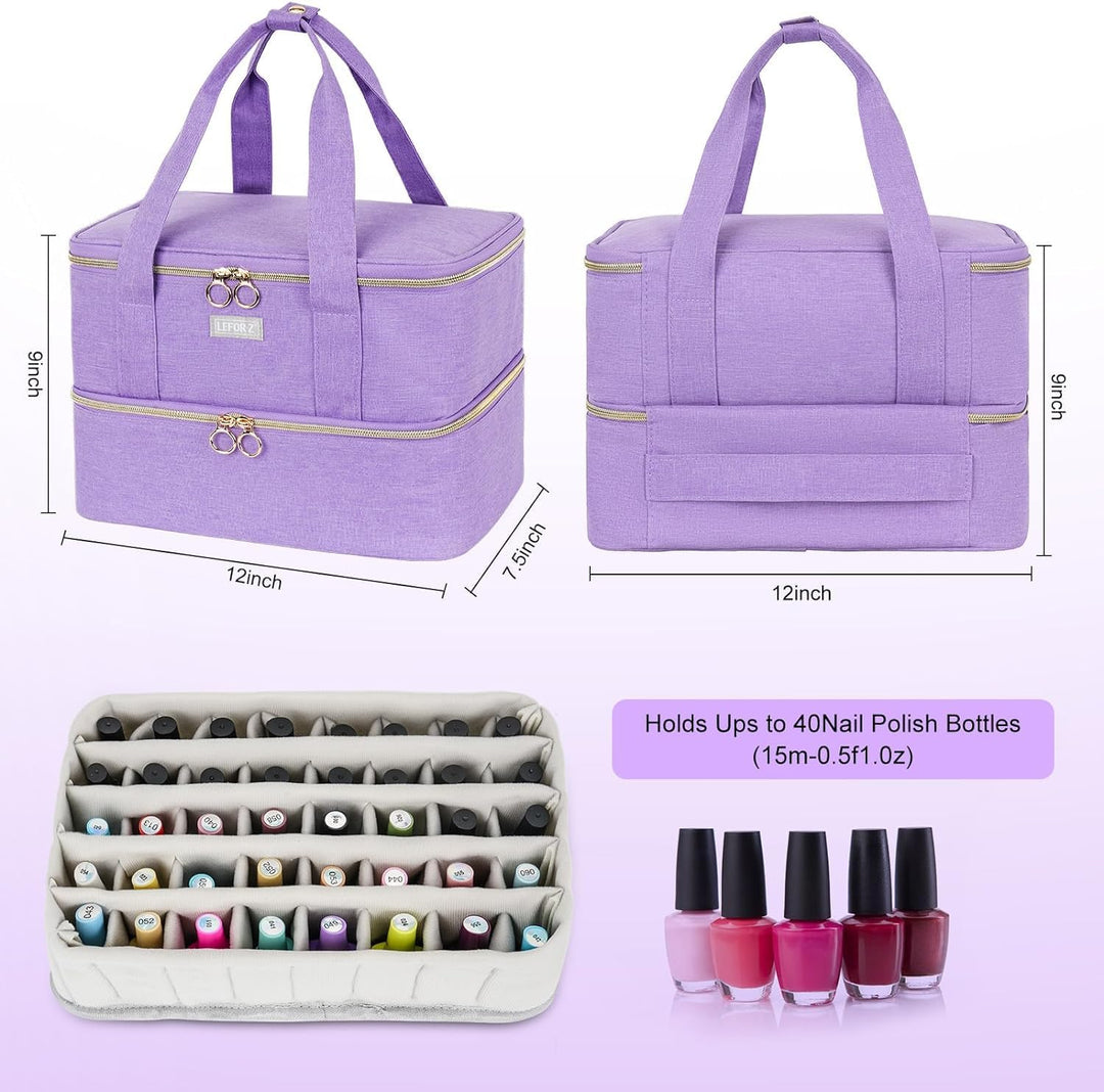 Nagellack Aufbewahrung Tasche - Doppelschichtige Nagellack Tasche Organizer für 40 Flaschen (15 ml-0