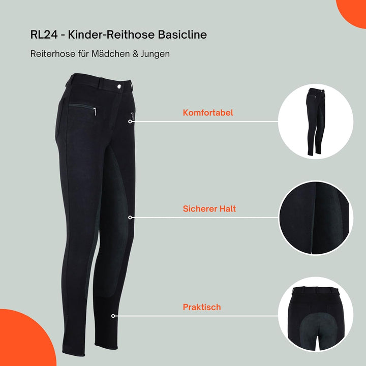 RL24 - Kinder Reithose Vollbesatz BASICLINE 110 Schwarz/Schwarz, 110 Schwarz/Schwarz