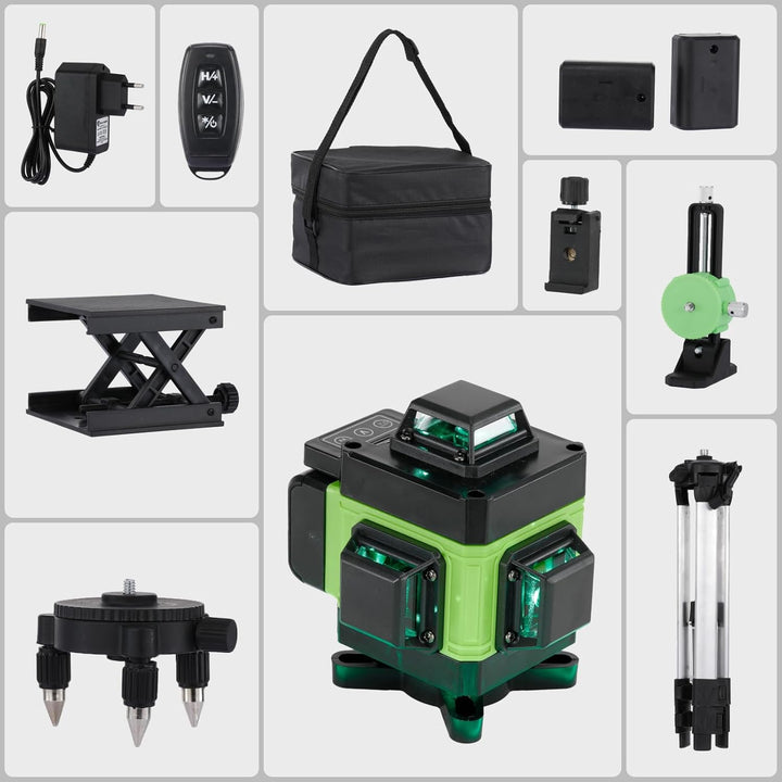Weytoll Kreuzlinienlaser mit Stativ, 16 Line Laser Level IP54 Wasserwaage, 2400mAh Akku*2, mit Teles