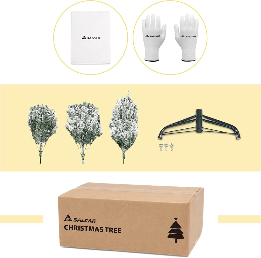 SALCAR 180 cm Künstlicher Weihnachtsbaum mit Schnee und Beleuchtung, Tannenbaum mit 828 Spitzen und