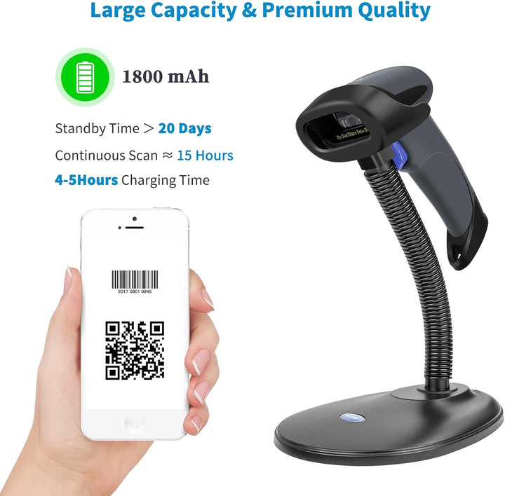 NETUM Wireless 2D QR Barcode Scanner mit Ständer, 3 in 1 Bluetooth & 2,4GHz Wireless&USB Wired Autom