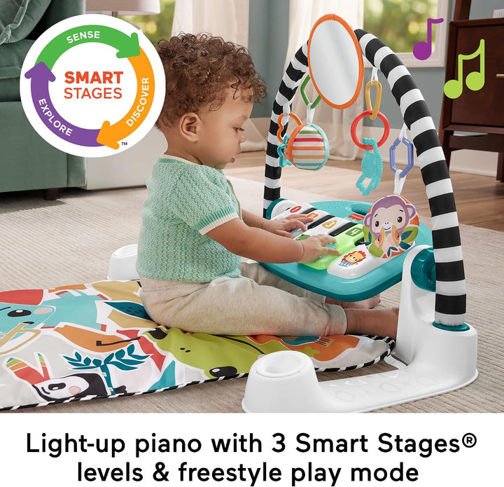Fisher-Price Baby Activity Mat Glow and Grow Kick &amp; Play Piano Gym, Portable Musical Toy with Smart