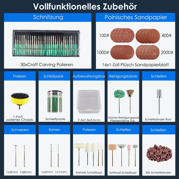 100W Multifunktionswerkzeug, Rotationswerkzeug mit 115 Zubehör, mini Graviergerät Variable Drehzahle