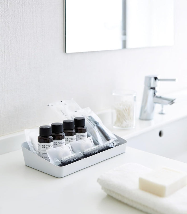 Yamazaki 4227 Tower Aufbewahrungsbehälter L breit, weiss, Stahl, Minimalistisches Design L Weiss, L