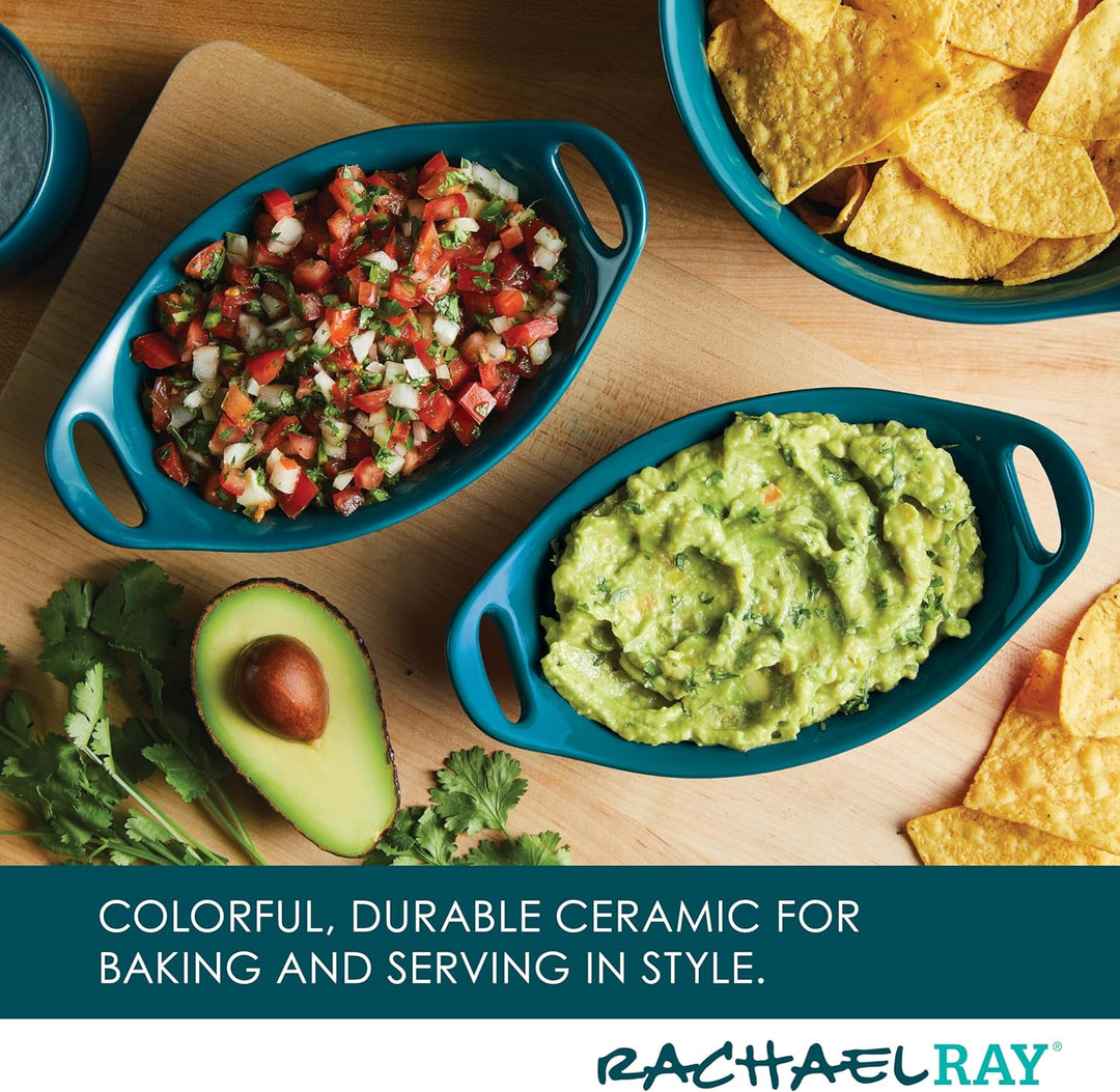 Rachael Ray Solid Glaze Ceramics Au Gratin Bakeware/Baker Set, Oval - 2 Piece, Teal 2 Piece Blaugrün