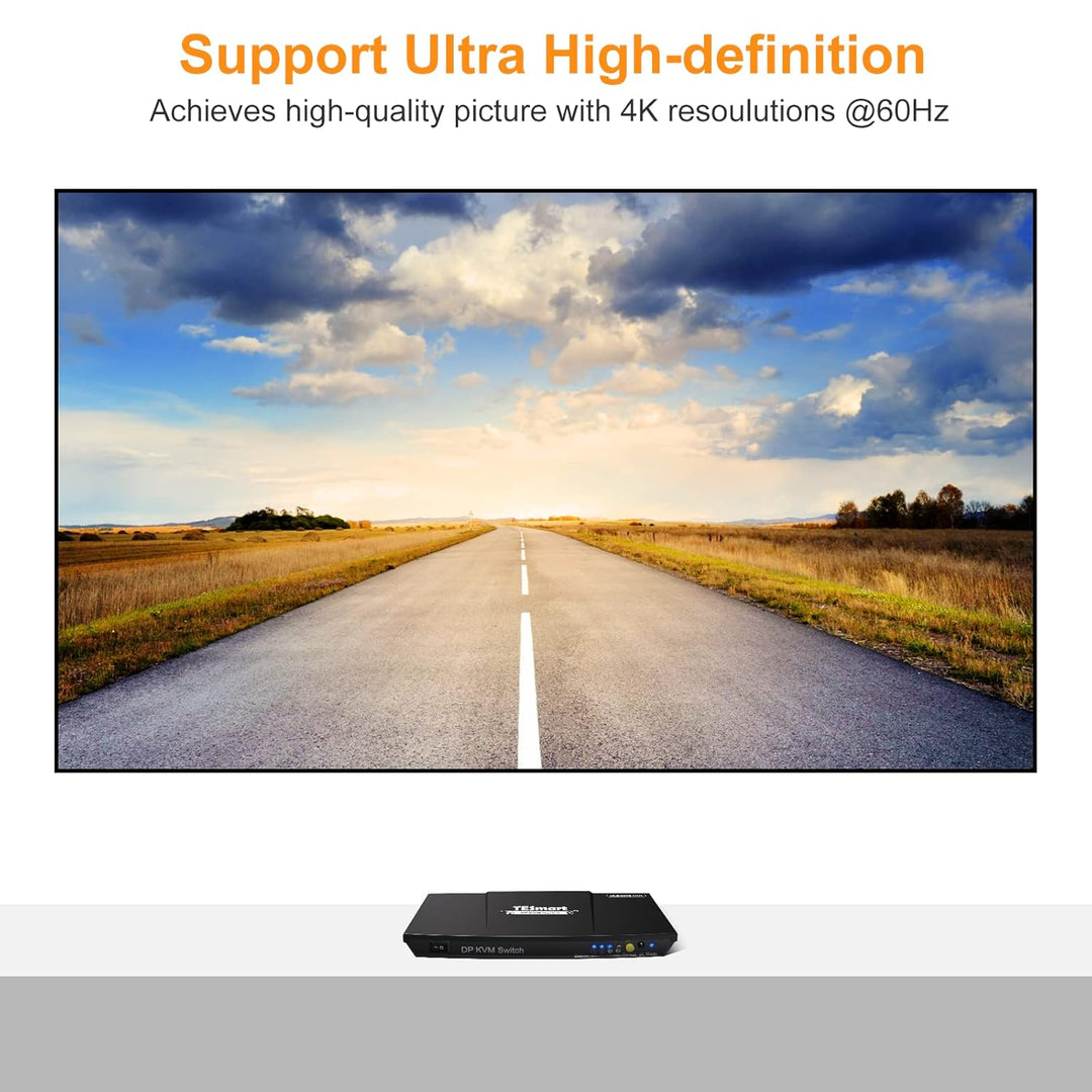 TESmart DisplayPort KVM Switch mit 2 Port 4K@60Hz 4:4:4 Ultra HD | DP KVM Switch mit zusätzlichem US