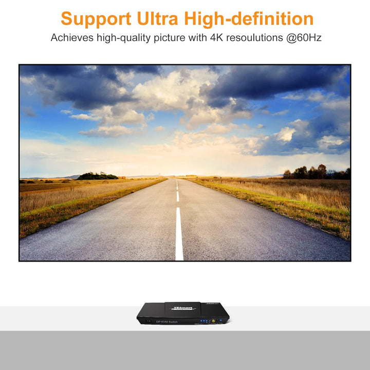 TESmart DisplayPort KVM Switch mit 2 Port 4K@60Hz 4:4:4 Ultra HD | DP KVM Switch mit zusätzlichem US