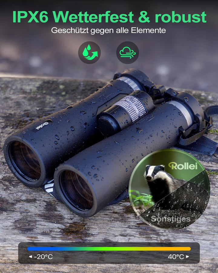 Rollei Fernglas 12x50 Pro Binoculars für Erwachsene Brillenträger mit 12X Vergrösserung & FMC-Linsen