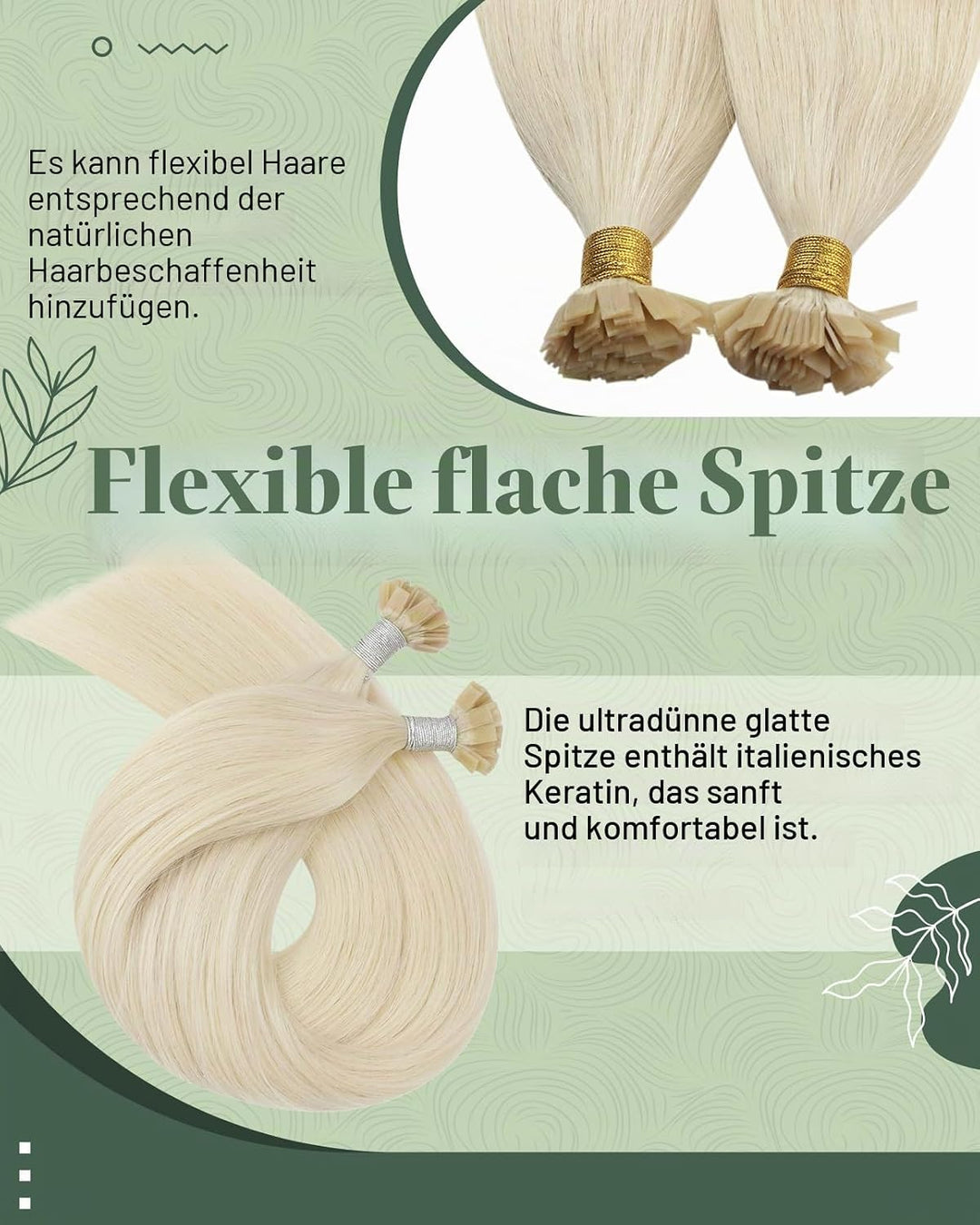Ugeat Platinblond Extensions Echthaar Flat Bonding 60cm Keratin Bonding Echthaar Extension 50Gramm E