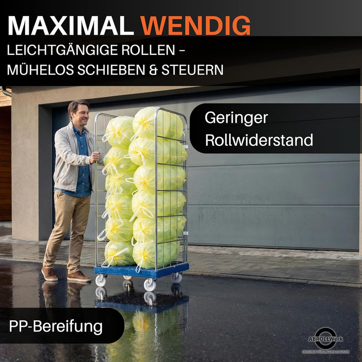 2X Gitterwagen für gelbe Säcke mit 3 Seitengittern – 2er Set Rollbehälter mit 1650 mm Vzb als Perfek