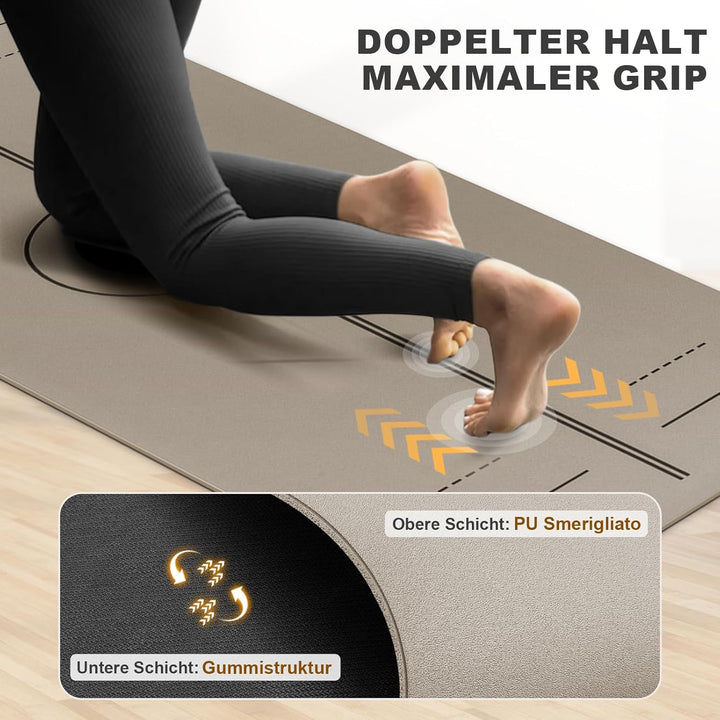 Yogamatte aus ECO Naturkautschuk & Hhautfreundlichem TPE, Extrem Rutschfest, Ausrichtungslinien, Ein